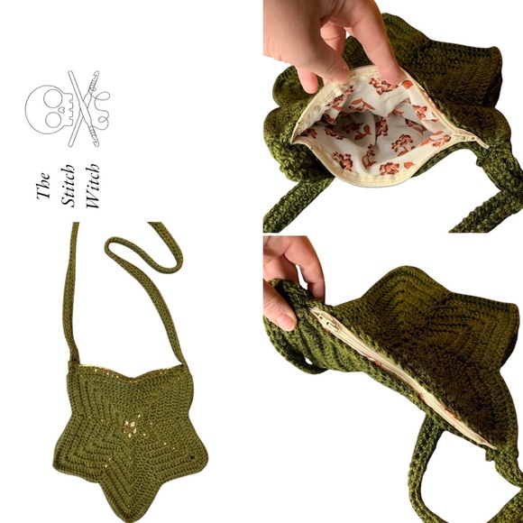 Handmade Handbags - Green Star Shaped Crocheted Crossbody Bag